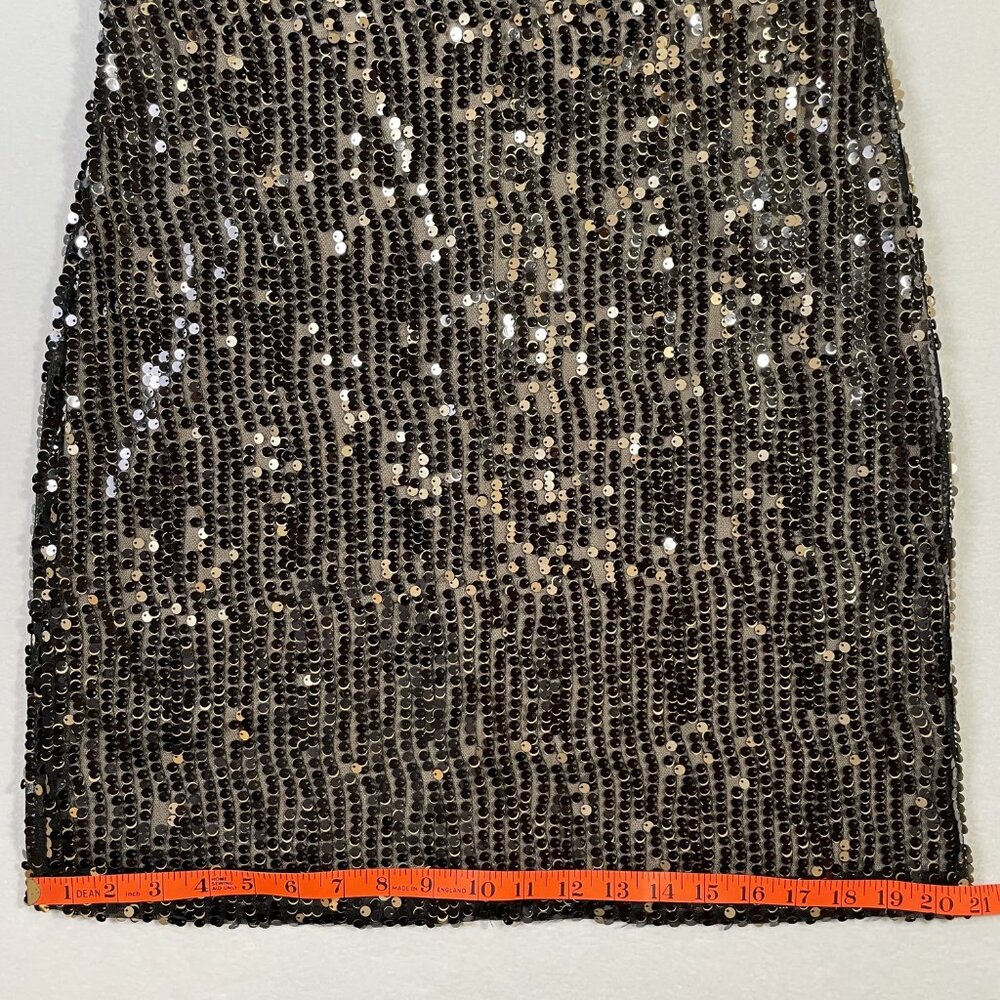 Lauren Ralph Sequins Evening Cocktail Dress Sleeveless Black Tan Gold Size 8 - Picture 13 of 16